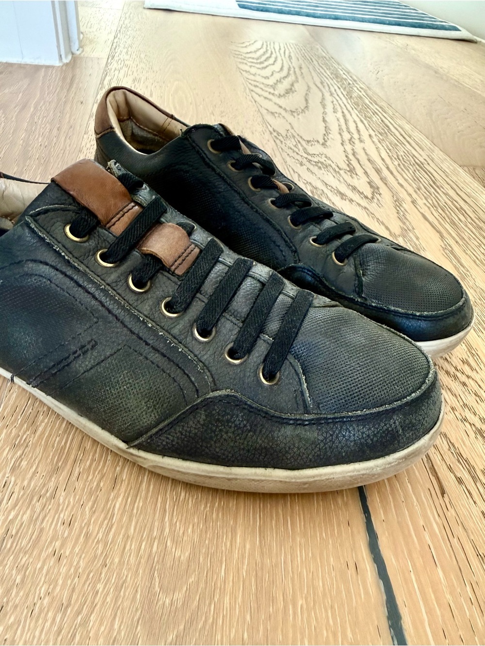 Johnston & Murphy Black and Brown Leather Slip-on Sneakers